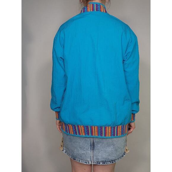 Vtg 80s Blair Boutique Blue Colorful Bomber Wind Breaker Jacket w/ Pockets Sz M - Picture 8 of 9
